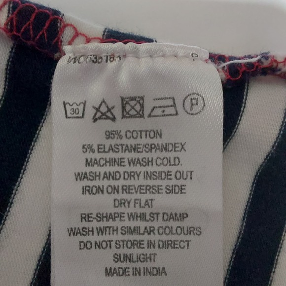 French Connection striped cotton stretch 3/4 sleeve scoop neck dress - Picture 8 of 8